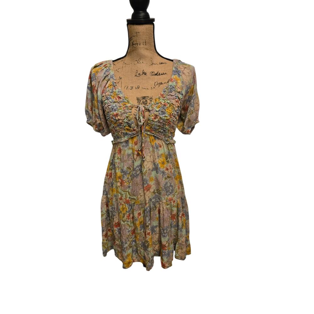 Angie Floral Midi Dress in Yellow, Blue and Pink